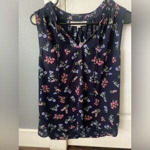 LOFT Floral Sleeveless Blouse - Navy and Pink